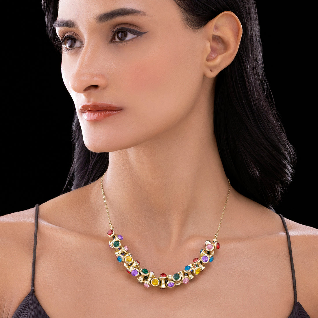 PRAO Anti-Tarnish Two-Headed Multi-Color Necklace