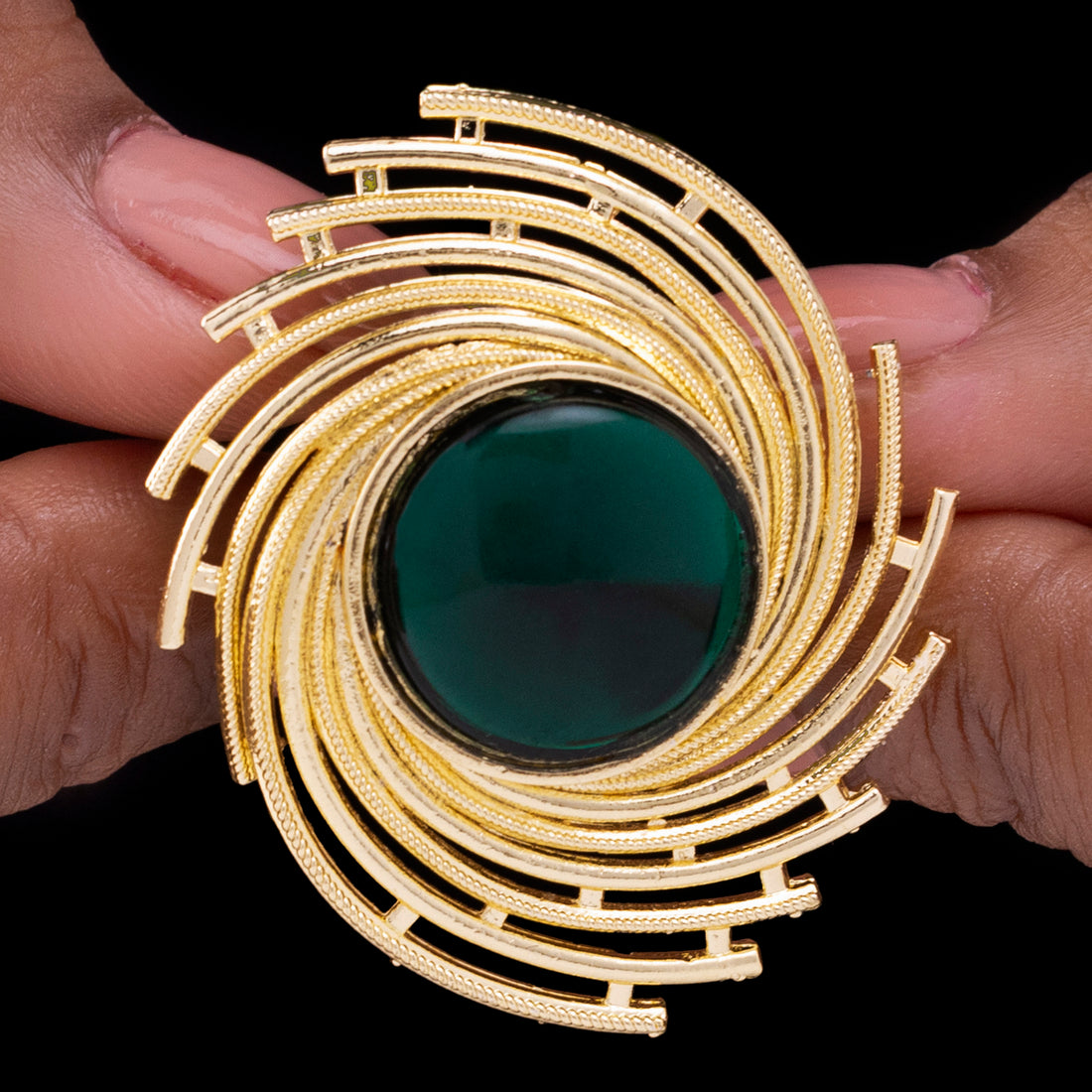 PRAO Anti-Tarnish Galaxy Green Cabochon Cocktail Ring