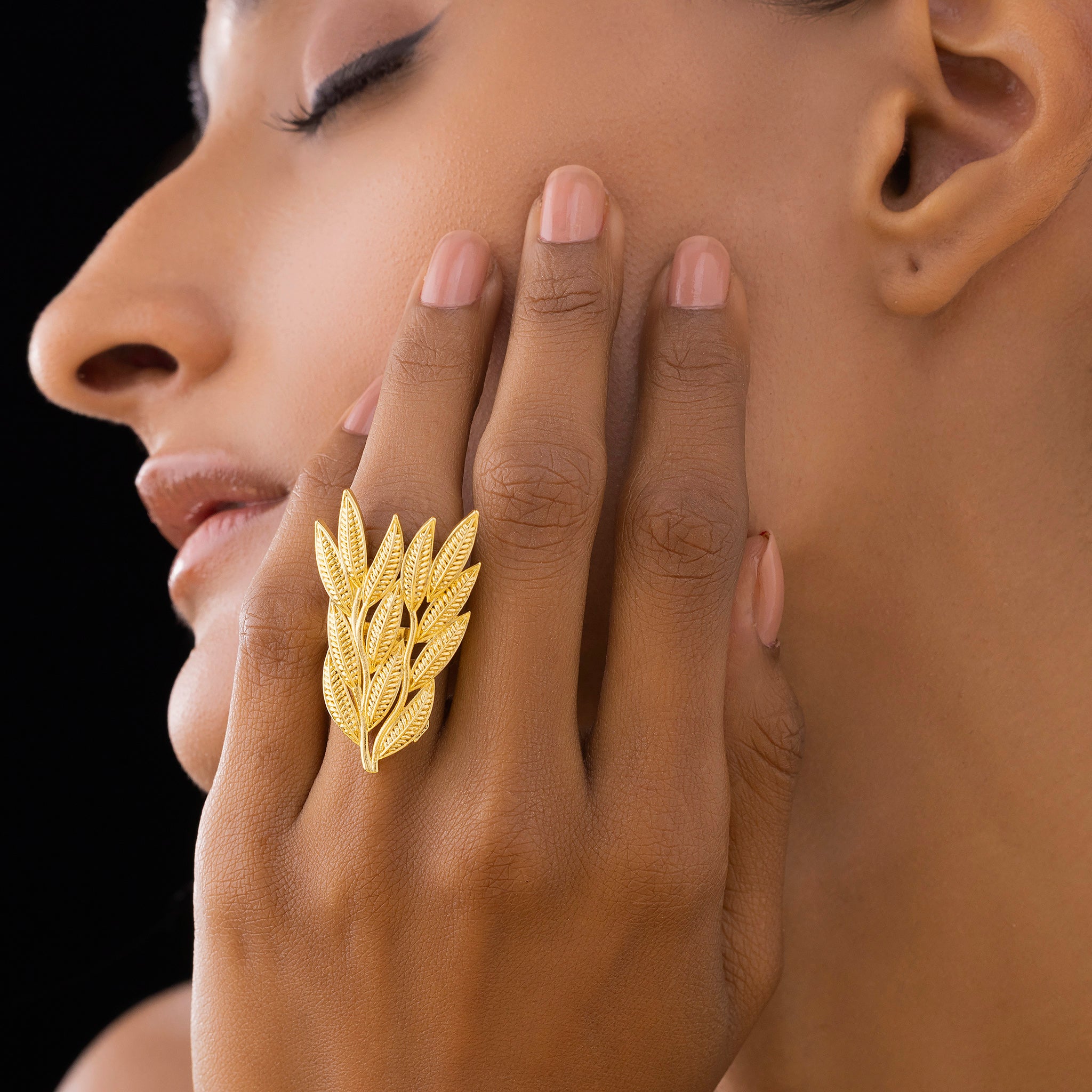 PRAO Anti-Tarnish Leaves Cocktail Ring