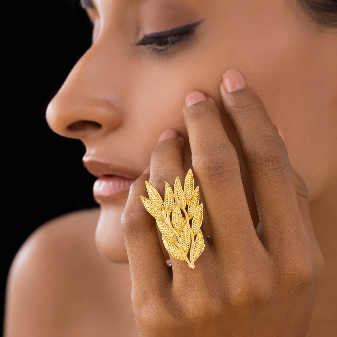 PRAO Anti-Tarnish Leaves Cocktail Ring