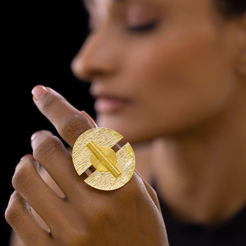 PRAO Anti-Tarnish Semi-Circle Geometric Ring