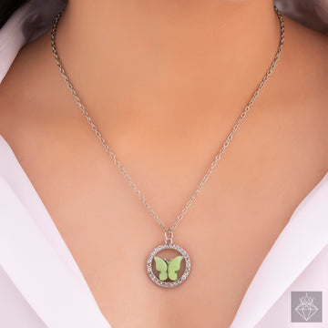 Stylish Green Butterfly Pendant In Crystal Circle By PRAO