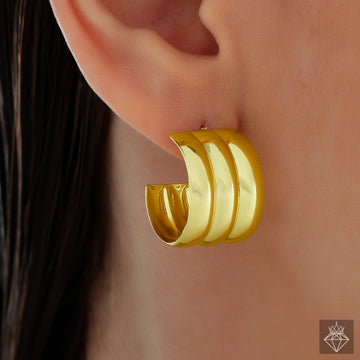 Anti-Tarnish Golden C-Shape Mini Hoops By PRAO