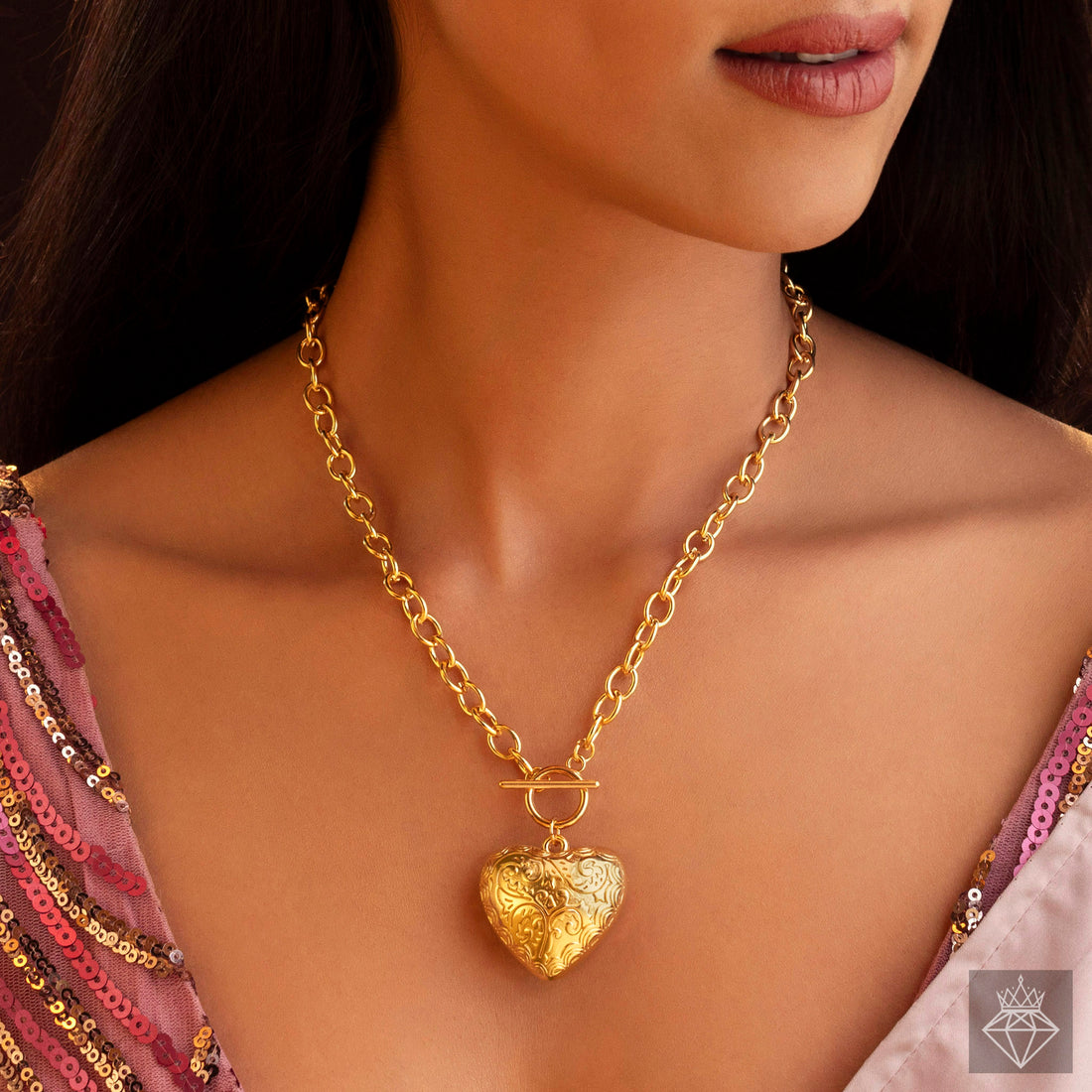 Anti-Tarnish T-Lock Puffy Heart Pendant Necklace By PRAO