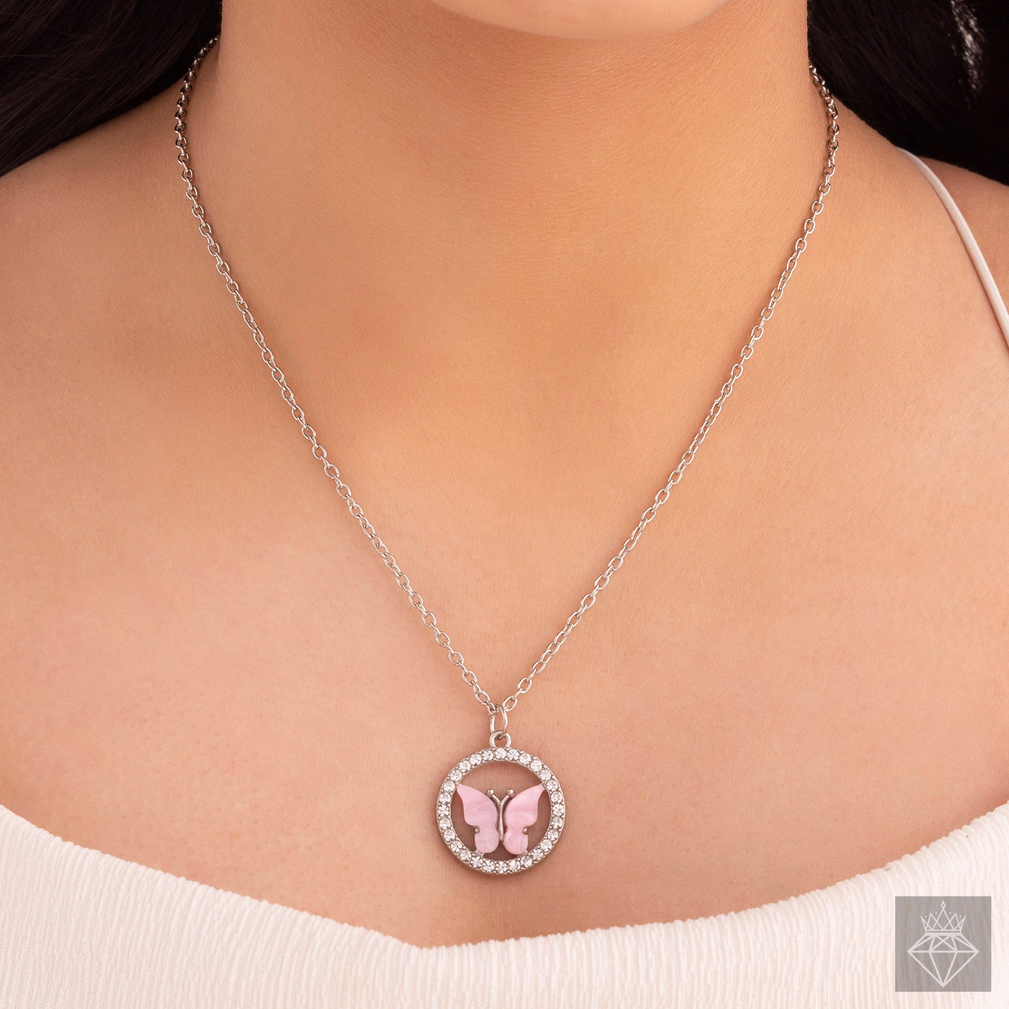 Stylish Pink Butterfly Pendant In Crystal Circle By PRAO