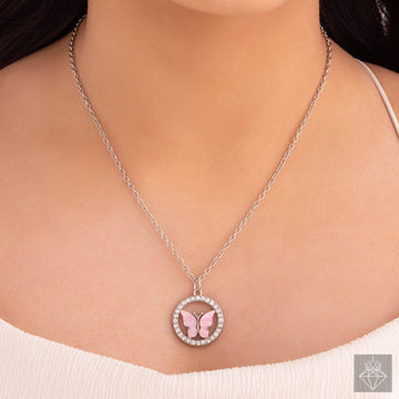 Stylish Pink Butterfly Pendant In Crystal Circle By PRAO