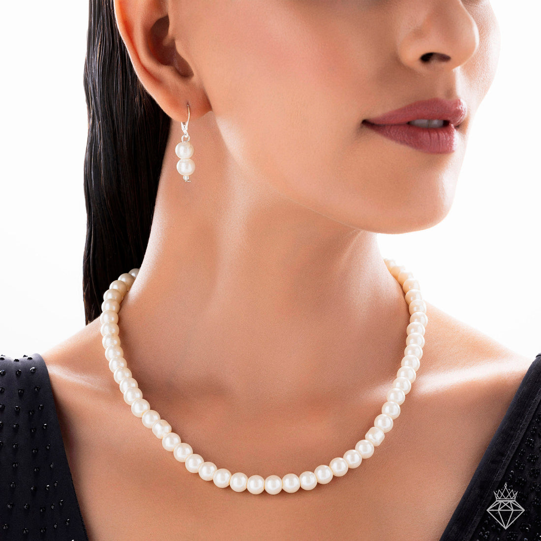 Classic Pearl Necklace Set With Earrings By PRAO