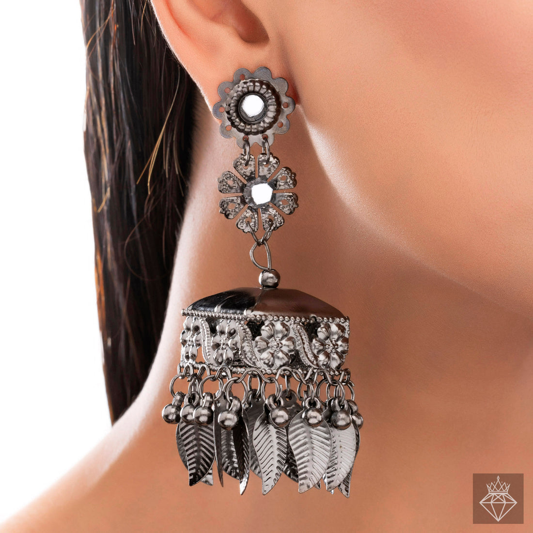 Provincial Ethnic Leaf Hanging Mirror Jhumki By PRAO