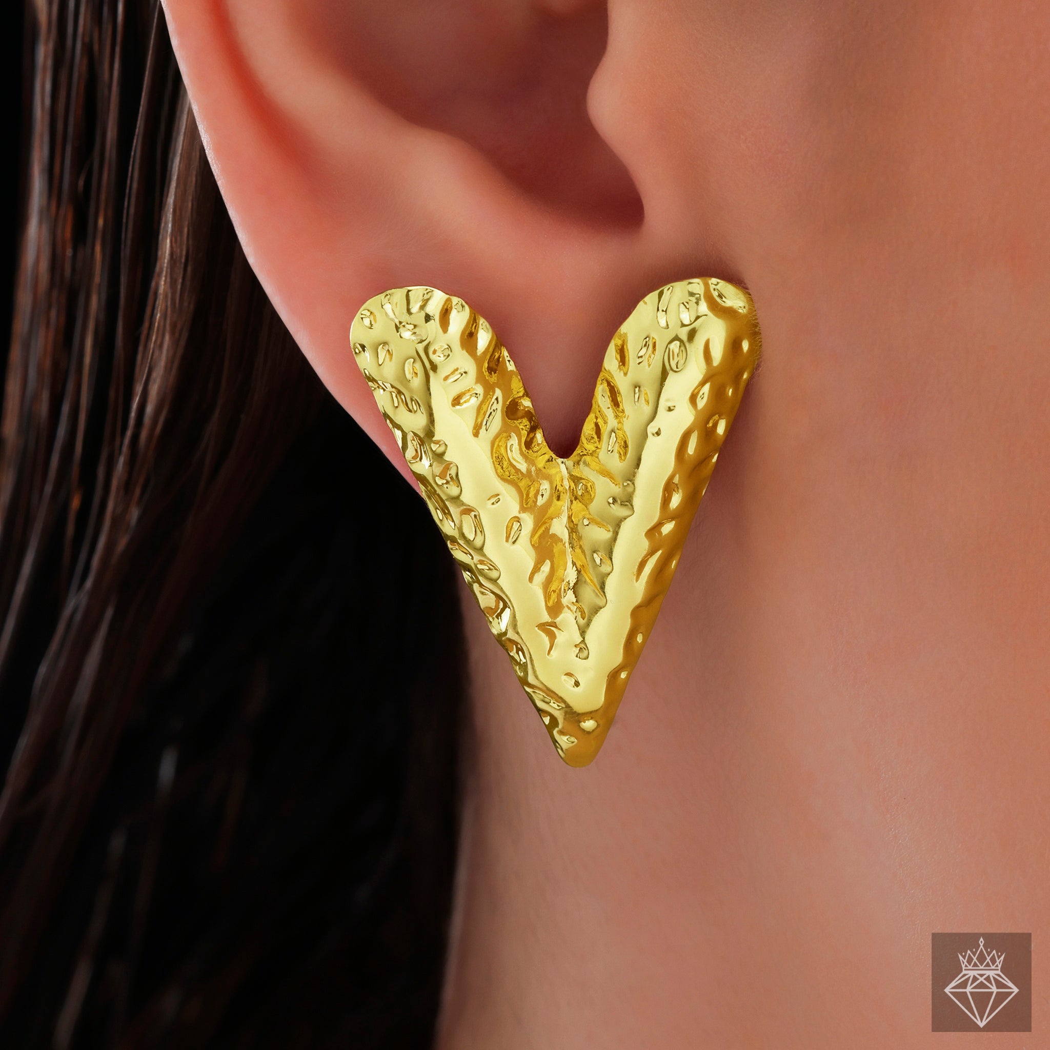 Anti-Tarnish Textured Golden Heart Studs By PRAO