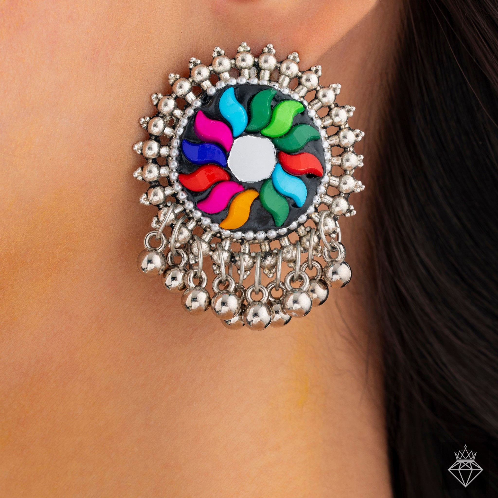 PRAO Earrings Anti-Tarnish Majestic Multi-Hued Flower Studs