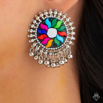 PRAO Earrings Anti-Tarnish Majestic Multi-Hued Flower Studs