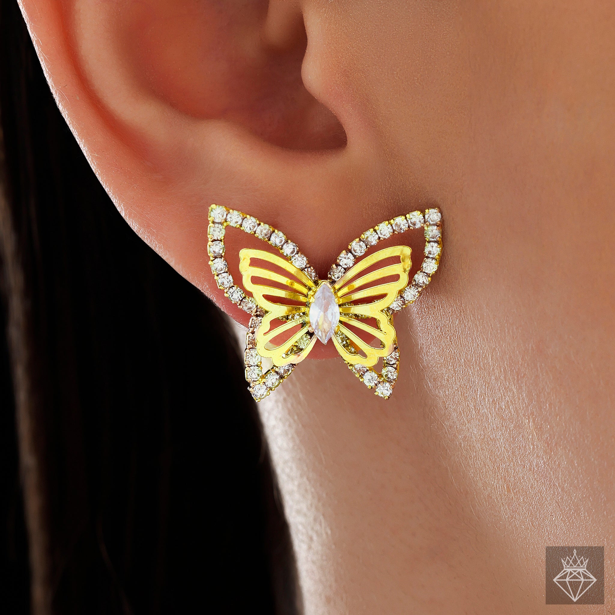 Anti-Tarnish Cutout Butterfly Studs With Marquise Cut Crystal