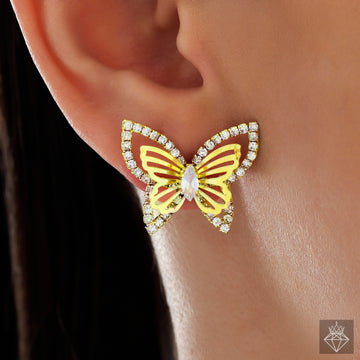 Anti-Tarnish Cutout Butterfly Studs With Marquise Cut Crystal