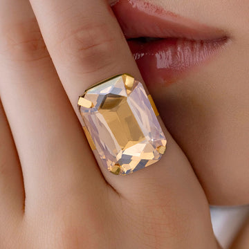 PRAO Anti-Tarnish Rectangle Shape Champagne Crystal Ring