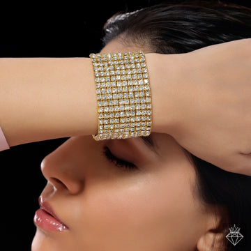 Golden Broad Rhinestone Cuff Bracelet BY PRAO