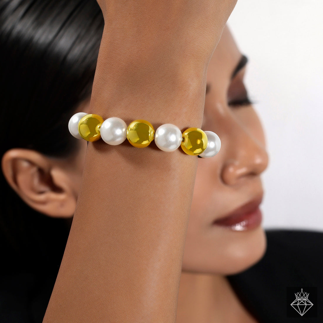 Anti-tarnish CCB Ball & Pearls Stretch Bracelet By PRAO