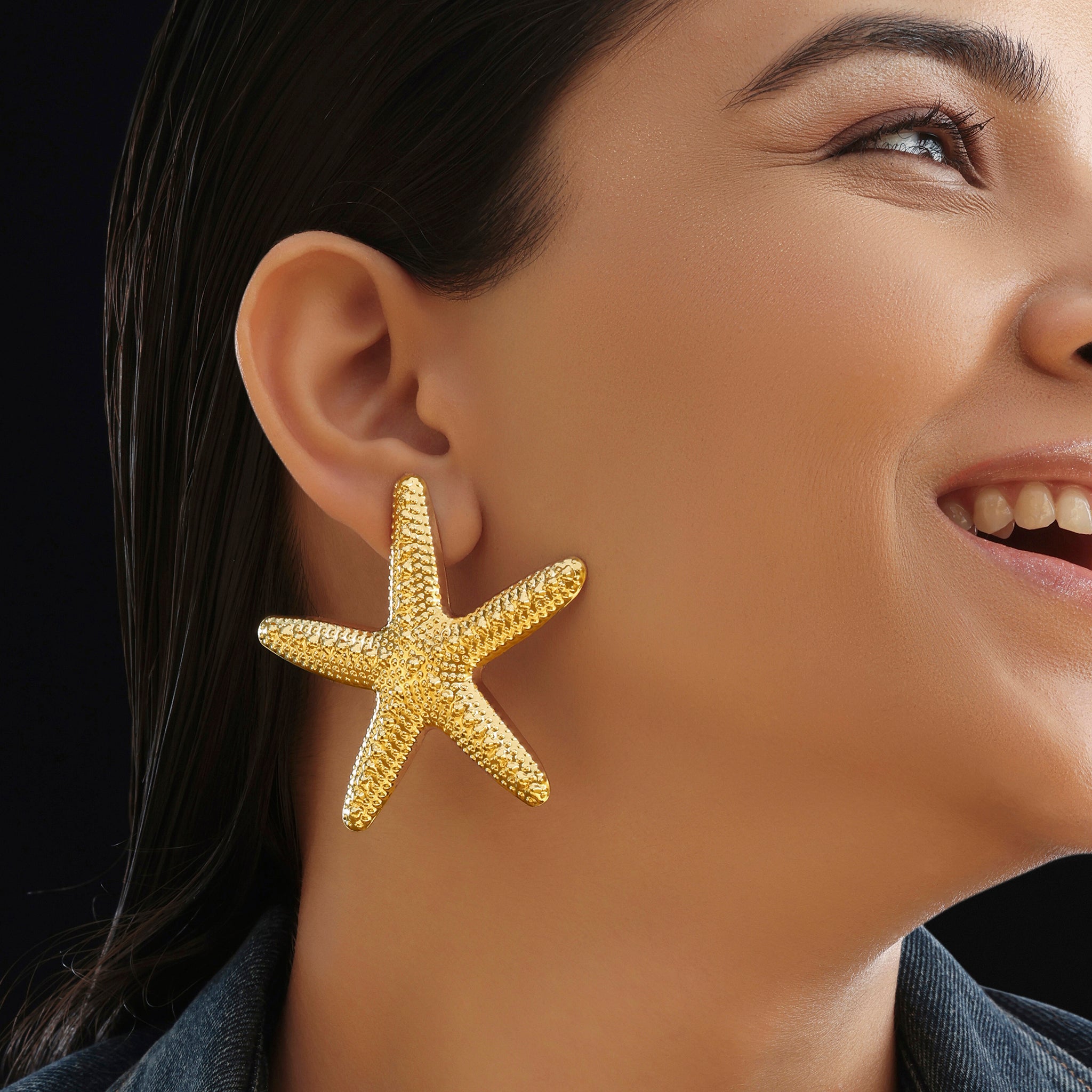 PRAO Golden Anti-Tarnish Starfish Statement Earrings✨