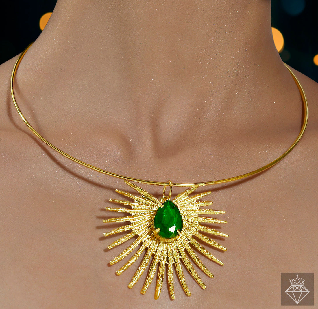 Anti-Tarnish Golden Emerald Necklace Set With Earrings✨