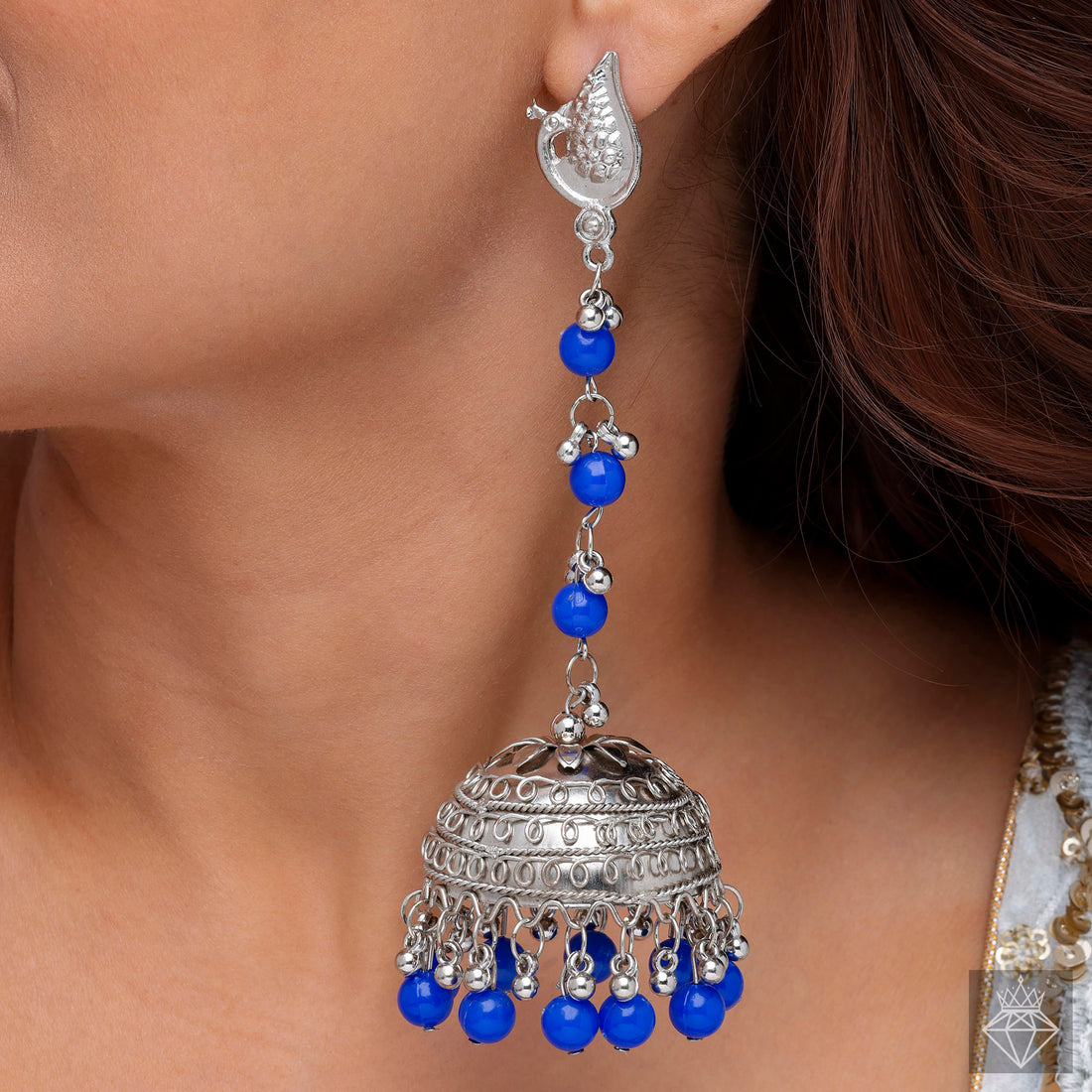 PRAO Royal Blue Rhapsody Jhumki Earrings