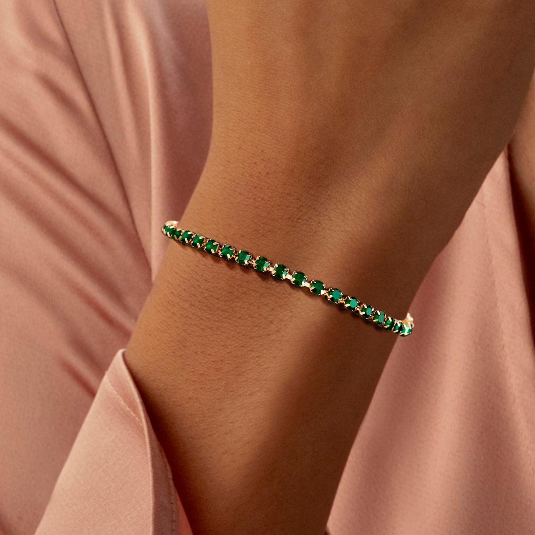 Anti-Tarnish Green Crystal Adjustable Tennis Bracelet By PRAO