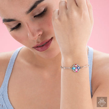 PRAO Dazzling Evil Eye Floral Charm Bracelet with Crystals