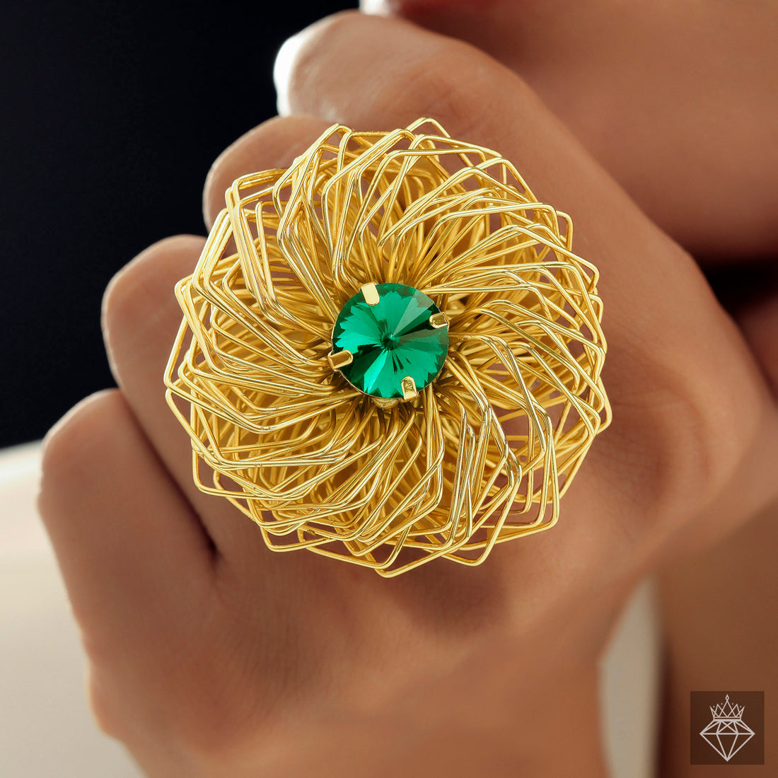 Anti-Tarnish Gold-Plated Emerald Nest Ring (Adjustable Size)