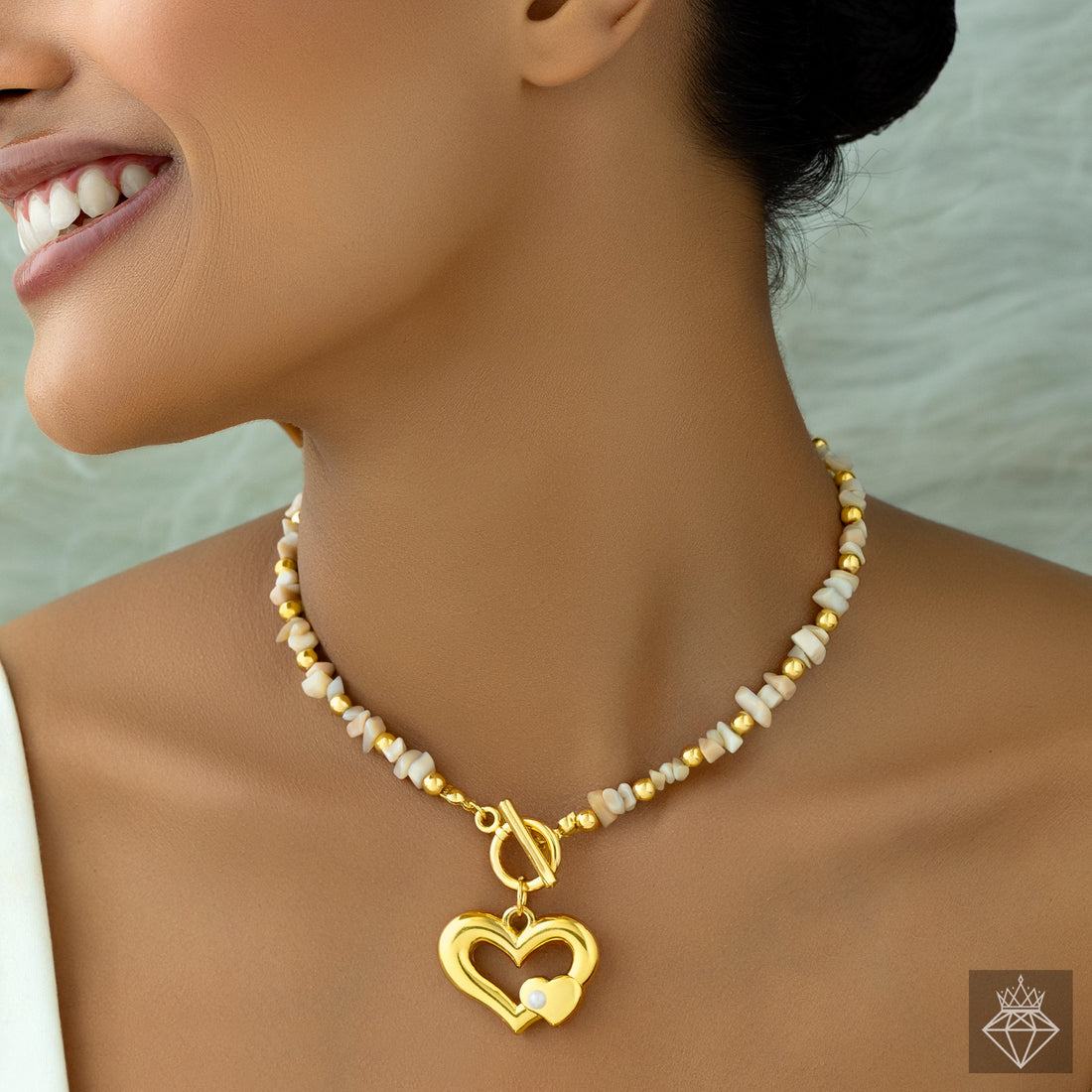 PRAO Anti-Tarnish Heart Beaded Necklace Set With Earrings✨