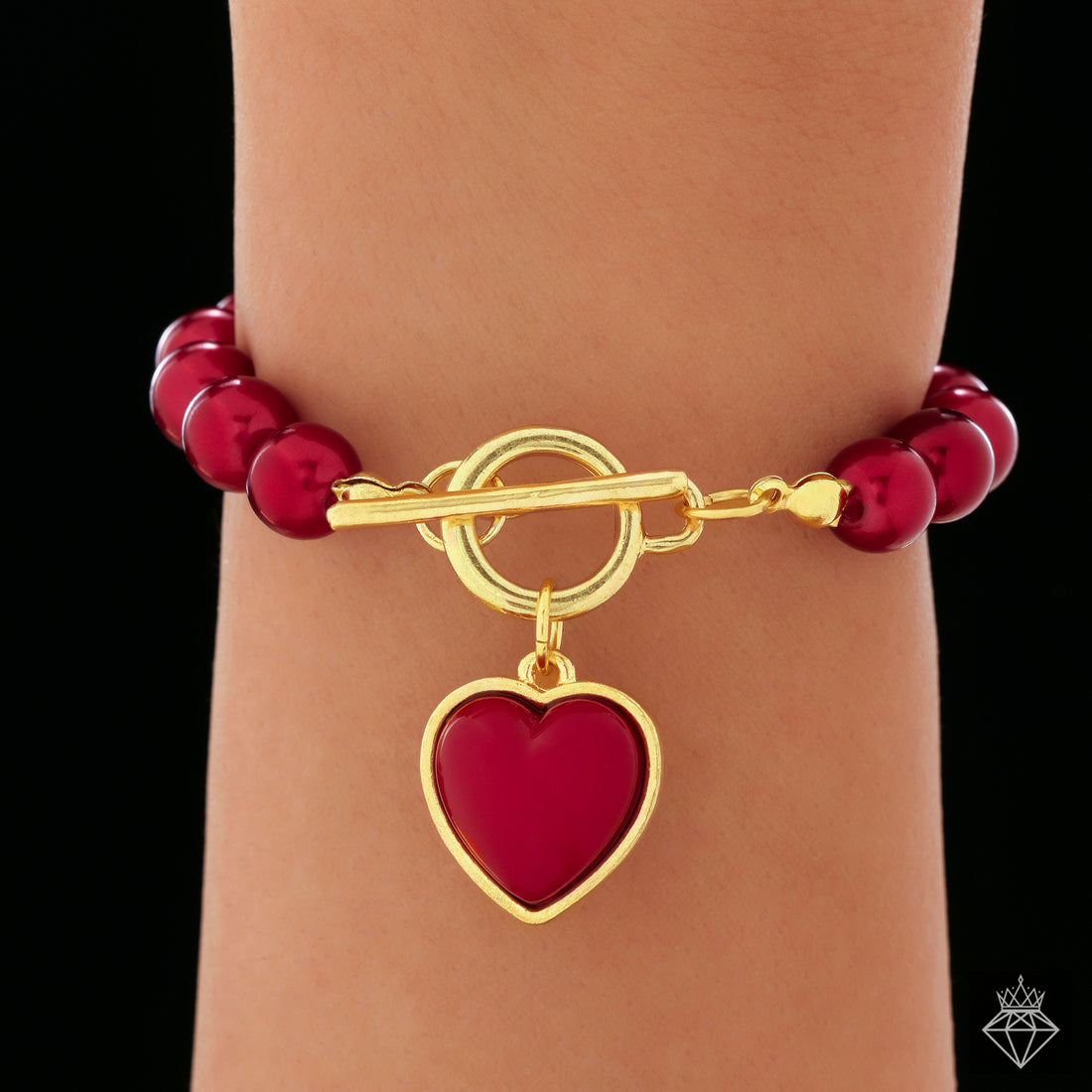 Anti Tarnish T-Lock Red Heart Beaded Bracelet By PRAO