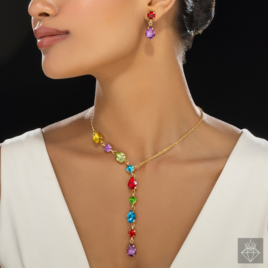 PRAO Anti-Tarnish Crystal Y Necklace Set With Earrings✨