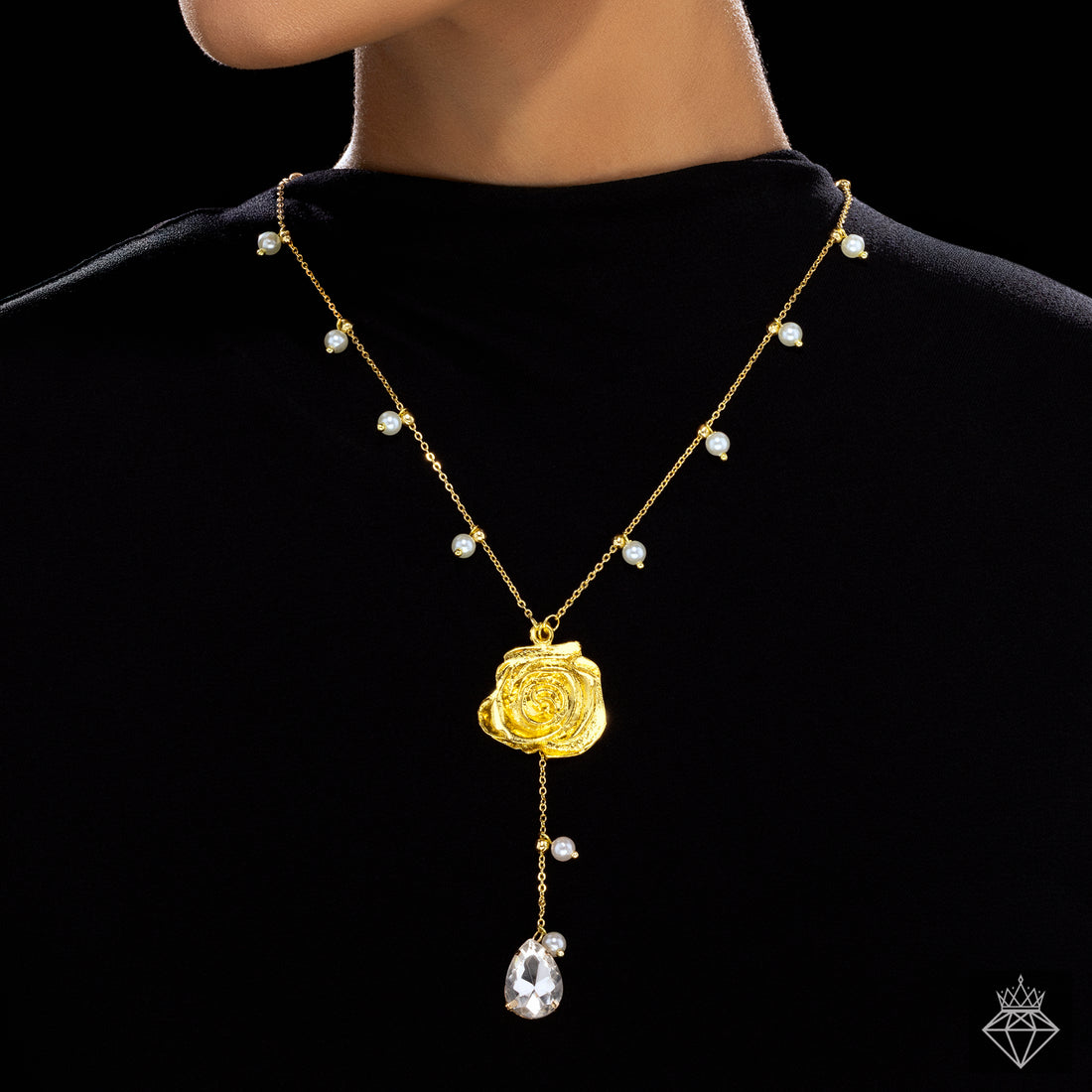 PRAO Anti-Tarnish Golden Rose Crystal Necklace✨