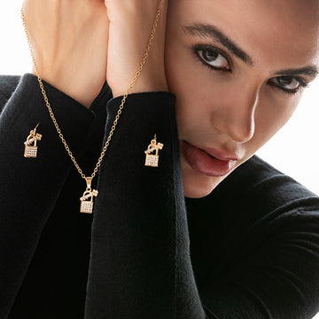 Anti-Tarnish Lock and Key Pendant Set With Matching Earrings By PRAO