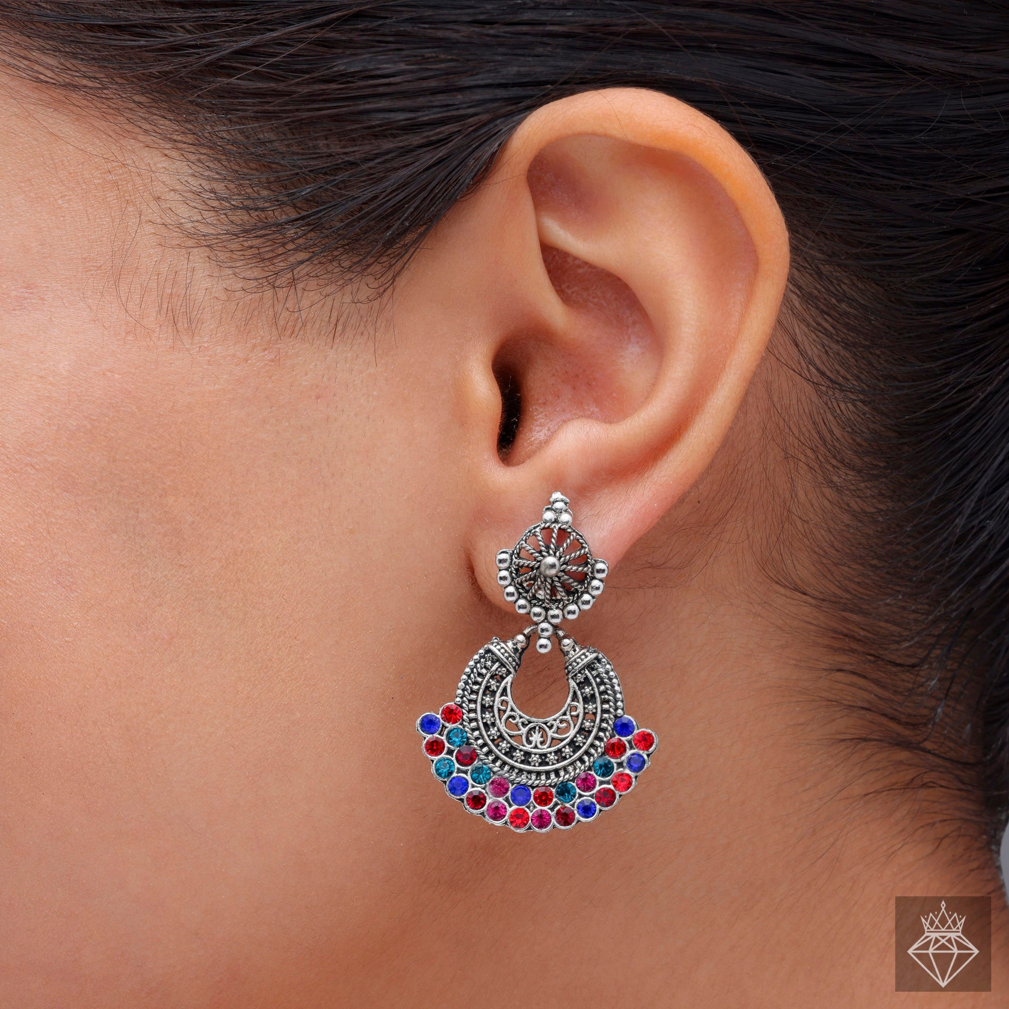 Multihued Ethnic Silver Ear Adornments By PRAO