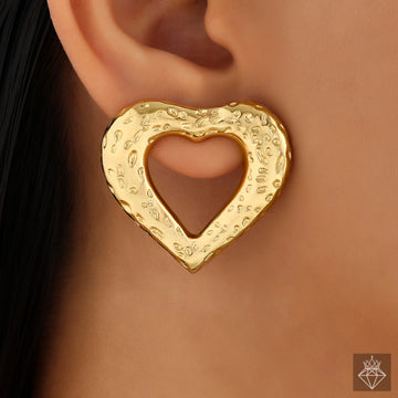 Anti-Tarnish Golden Hollow Heart Studs By PRAO