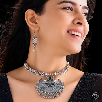 Premium German Silver Necklace Set With Earrings By PRAO