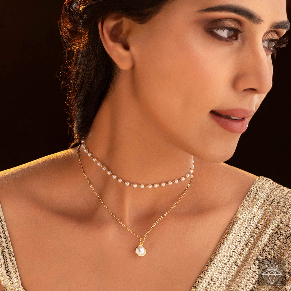 Anti-Tarnish Double Layer Pearl Choker & Charm Necklace By PRAO