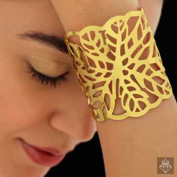 Anti-Tarnish Gold Plated Hollow Cuff Leaves Bracelet