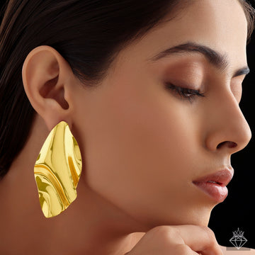 Anti-Tarnish Versatile Wavy Textured Golden Statement Earrings By PRAO