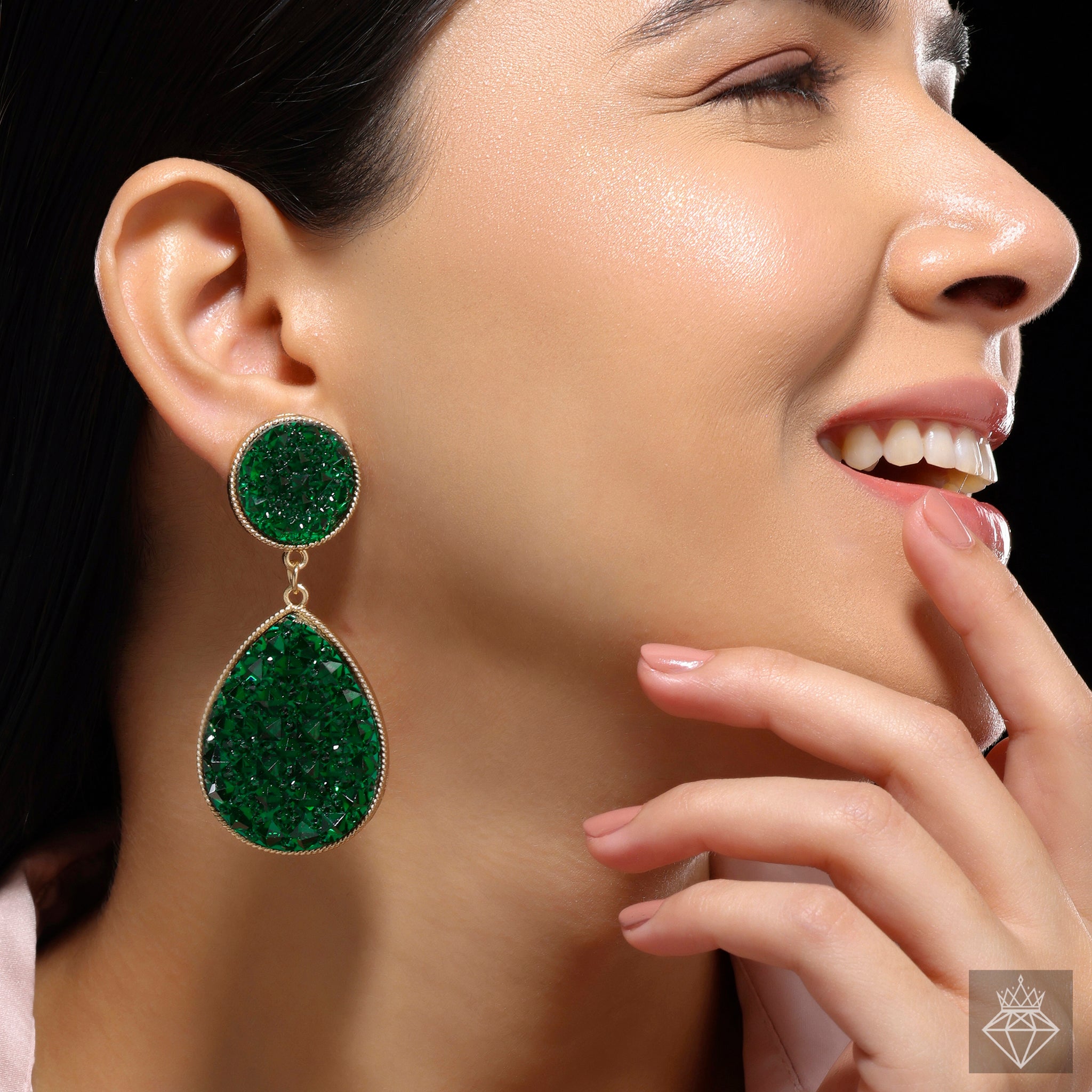 Gold-Plated Emerald Crystal Cluster Danglers