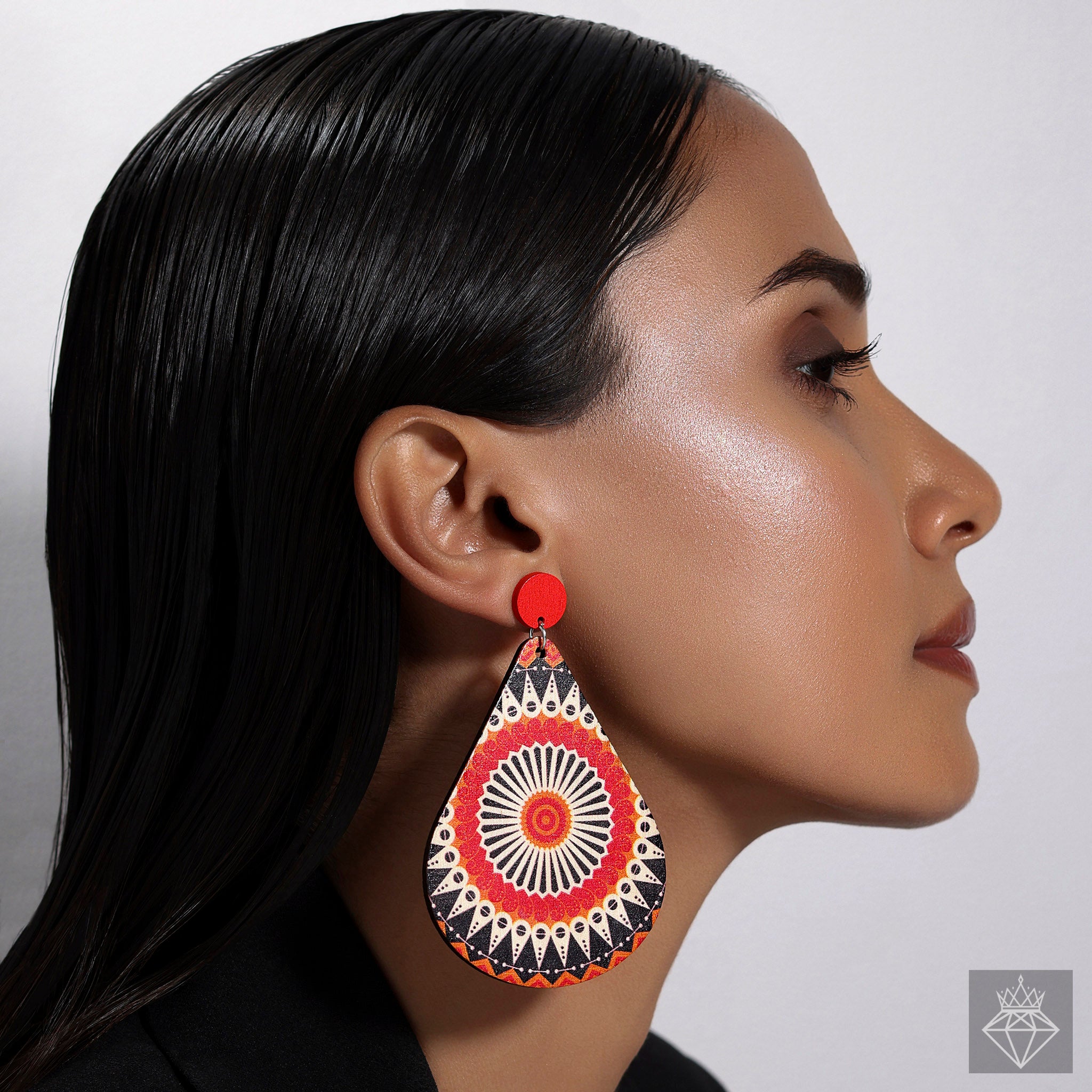 Bold XXL Printed Drop Wooden Plate Earrings By PRAO