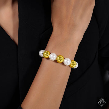 Anti-tarnish CCB Ball & Pearls Stretch Bracelet By PRAO