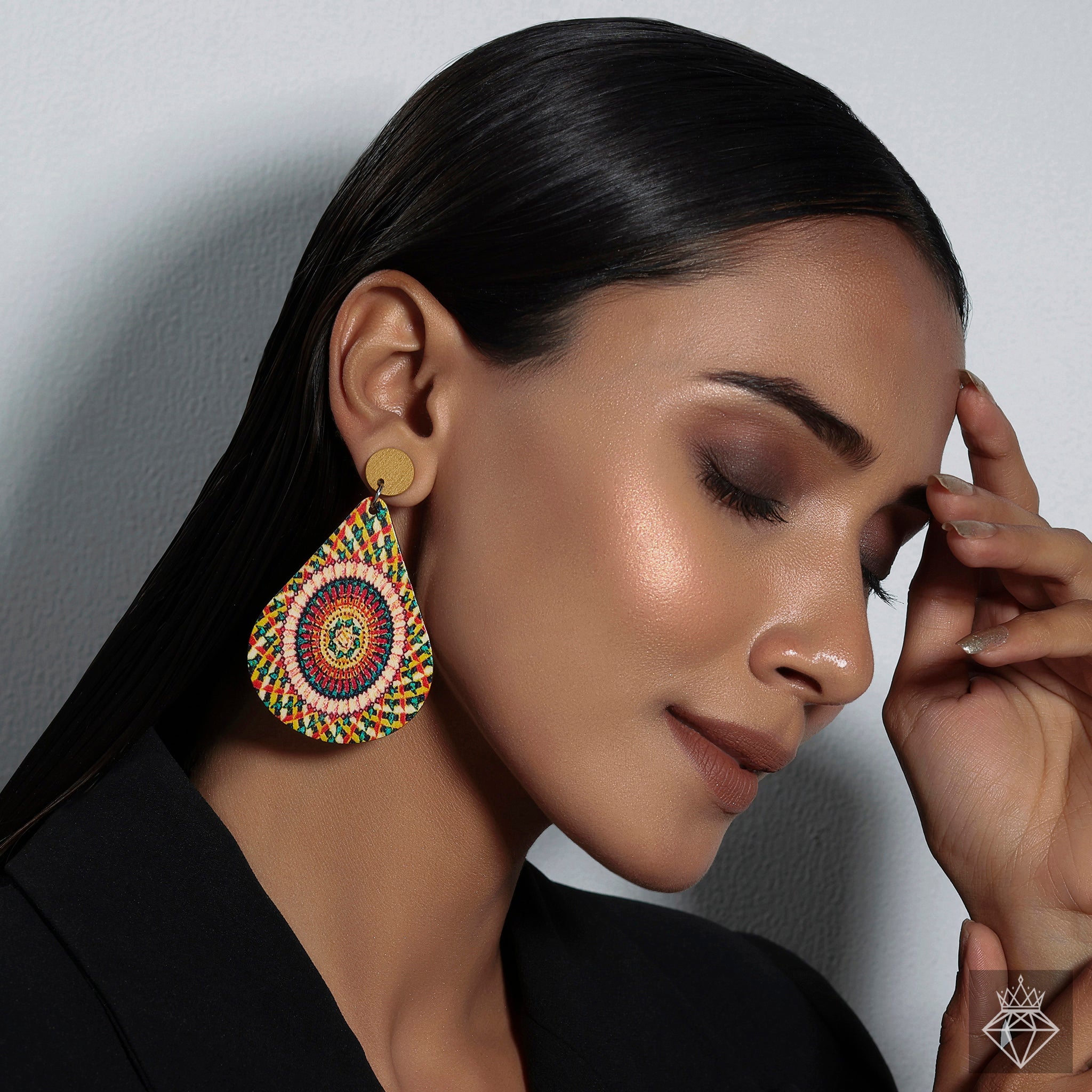 Artful Printed Drop Wooden Plate Earrings By PRAO