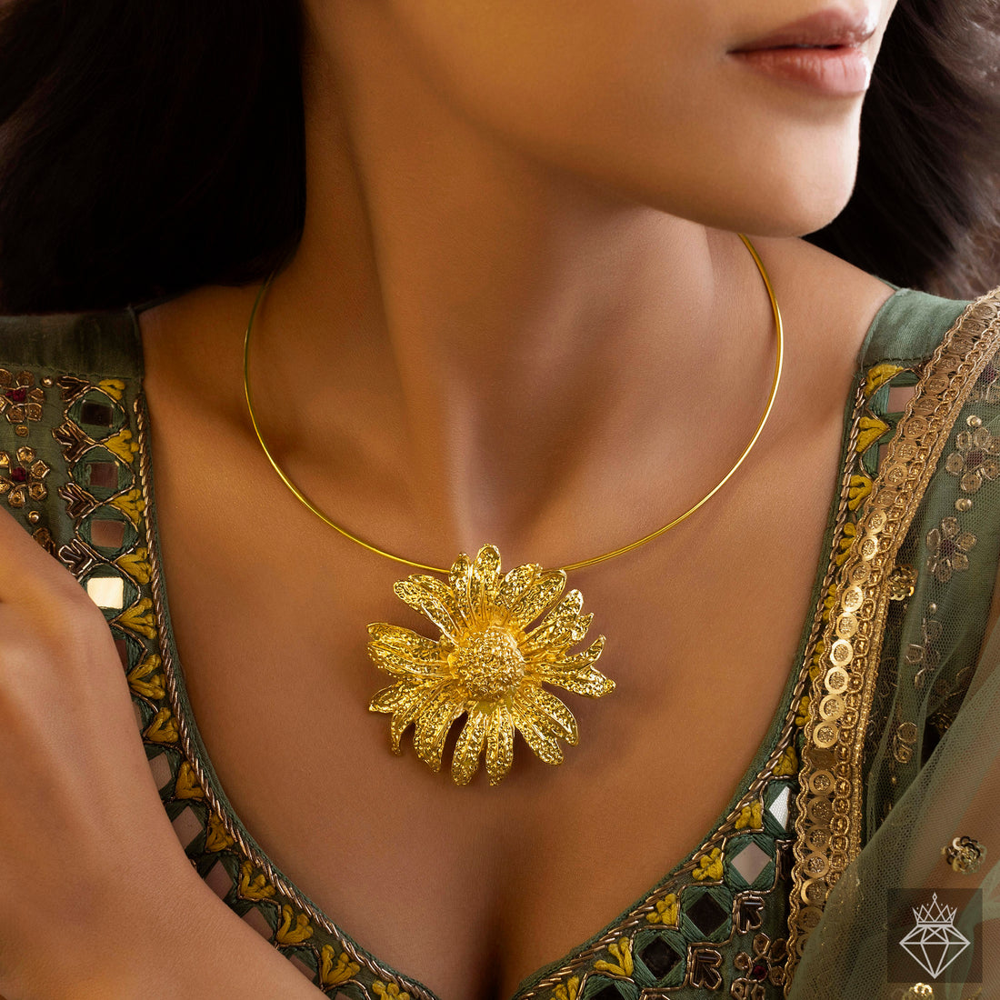 Anti-Tarnish Stunning Sunflower Hasli Necklace By PRAO