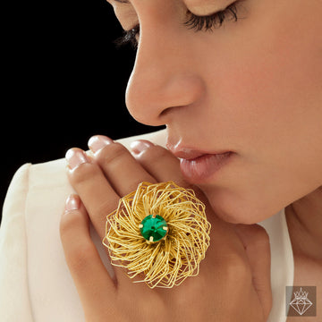 Anti-Tarnish Gold-Plated Emerald Nest Ring (Adjustable Size)