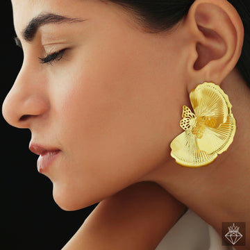 Anti-Tarnish Half Flower Butterfly Motif Studs By PRAO