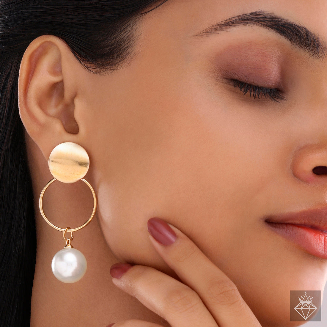 Joyful Glamour: PRAO Metal Plate Gold Danglers With Pearl Accent