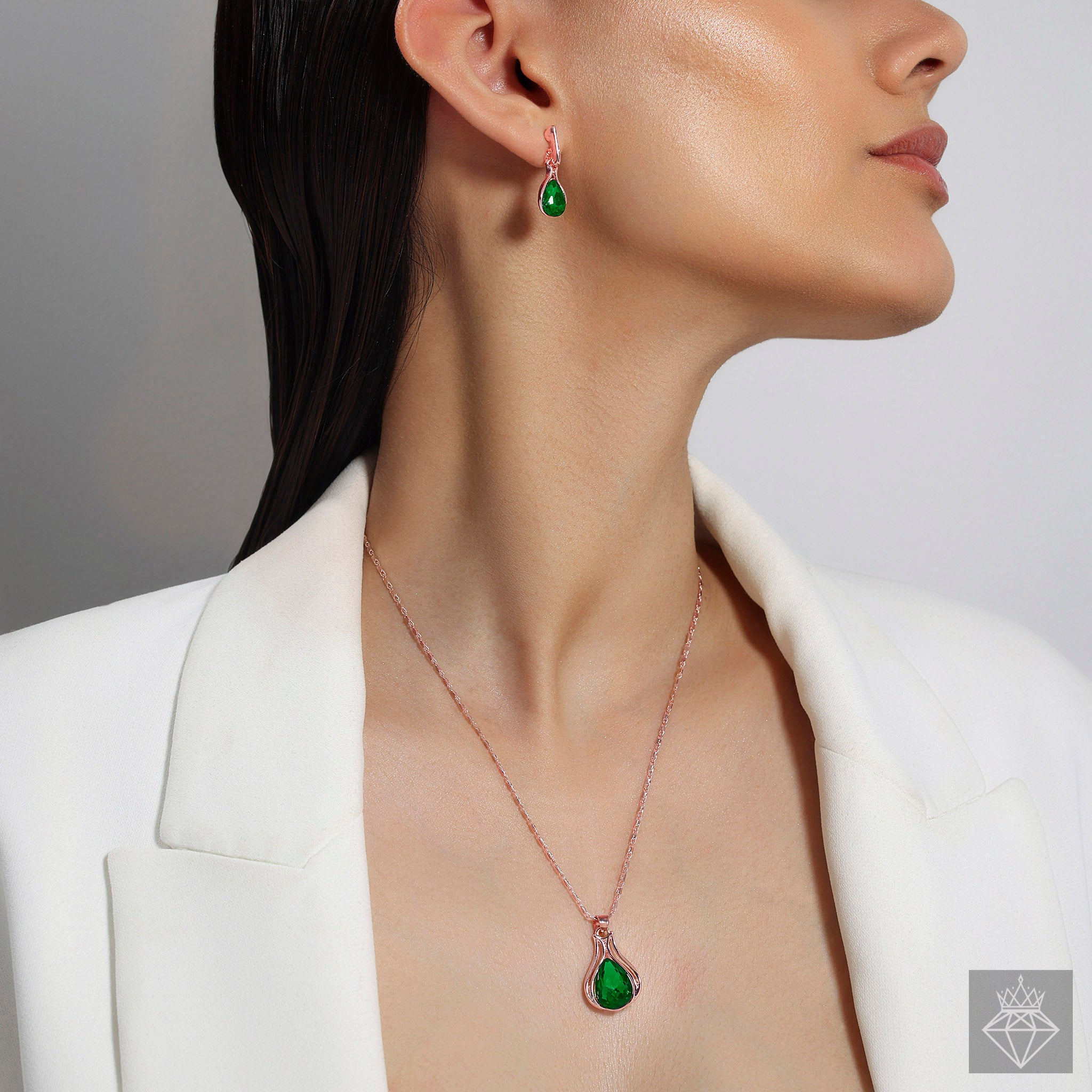 Emerald Drop Cut Pendant Set with Earrings By PRAO