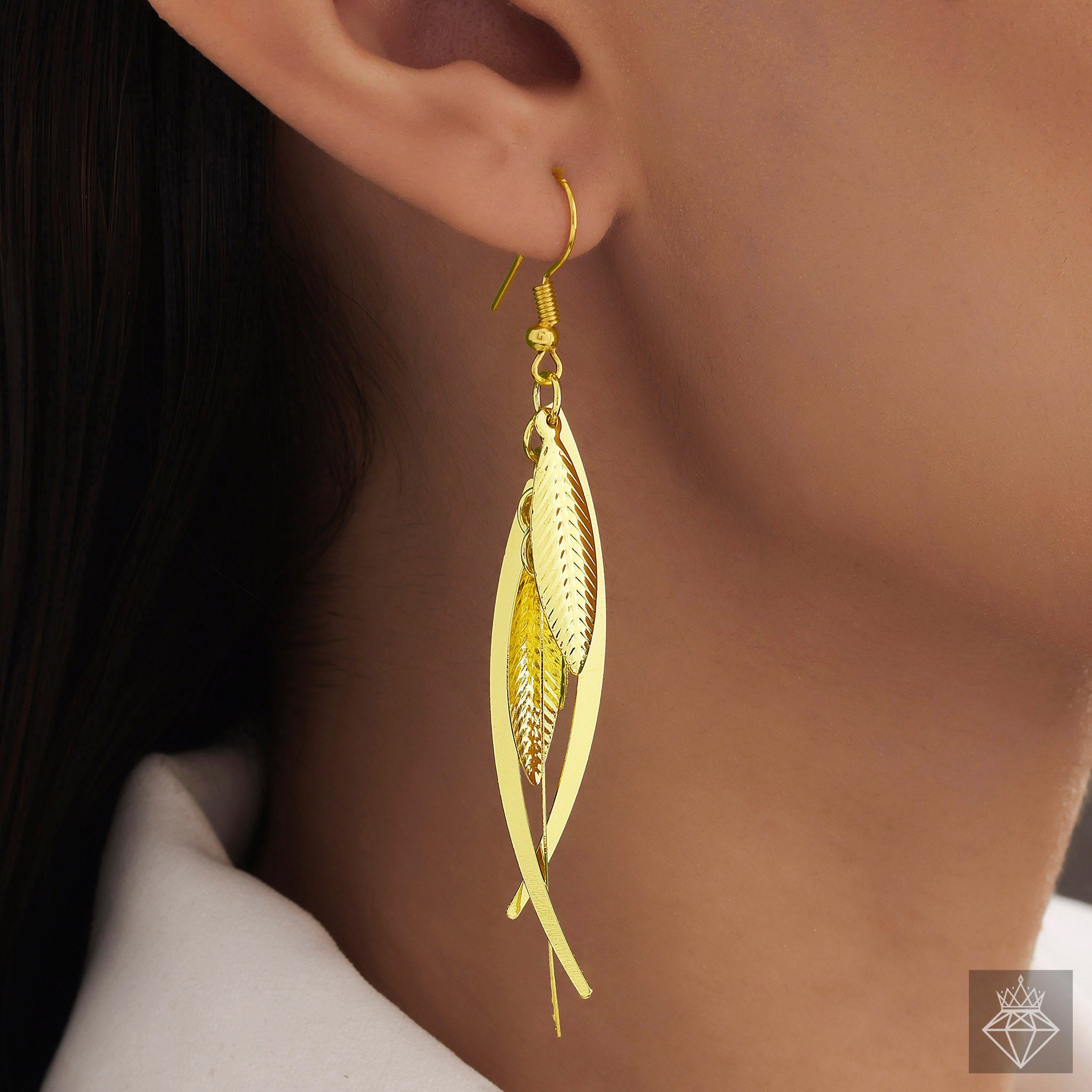 Anti-Tarnish Bold & Gold Leaves Danglers By PRAO