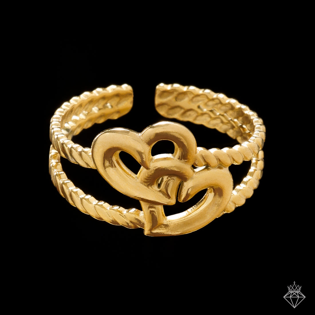 Anti-Tarnish Interlinked Double Heart Band Ring By PRAO (Adjustable Size)