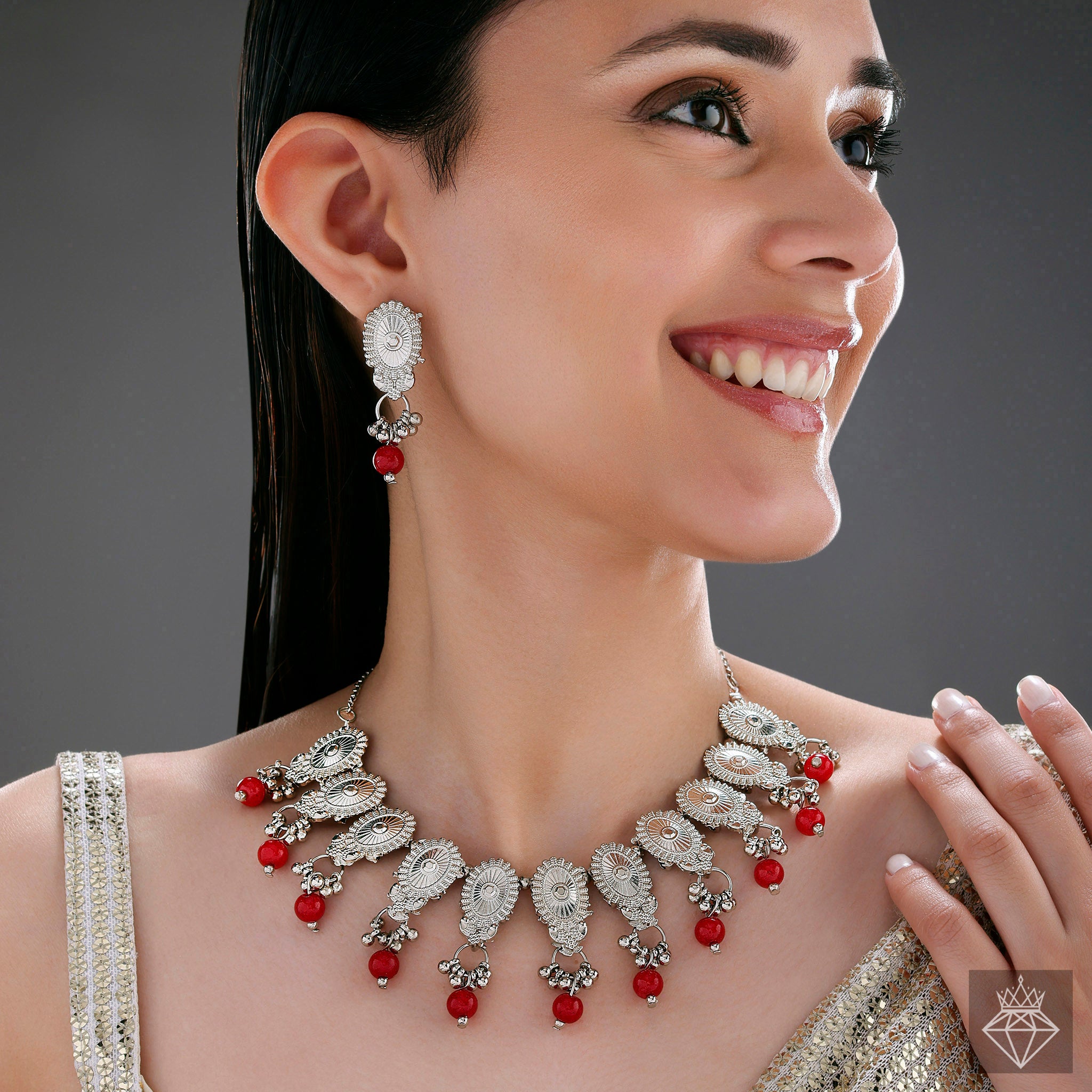 Anti-Tarnish Ornate Heritage Motif Necklace Set With Earrings By PRAO