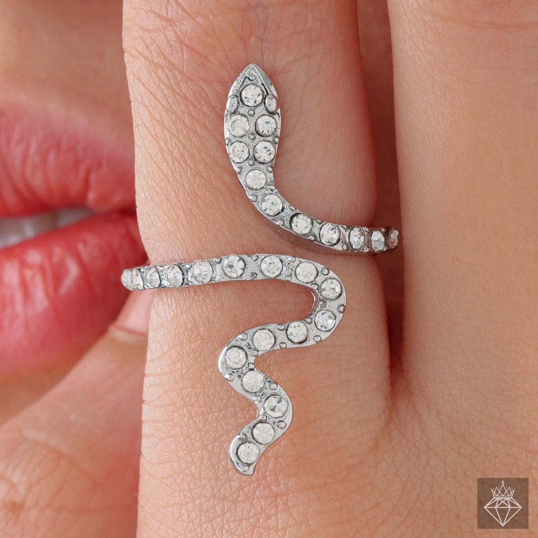 Anti-Tarnish Crystal Snake Ring (Adjustable Size)